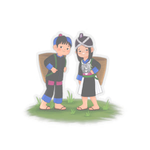 Hmong Boy and Girl with Kawm Stickers