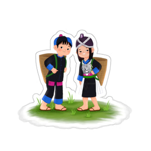 Hmong Boy and Girl with Kawm Stickers